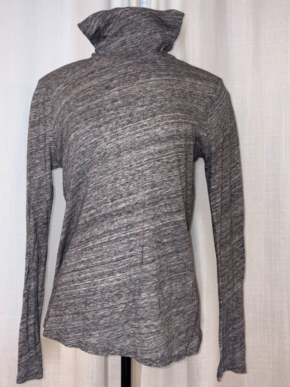 J Crew Cotton Turtle Neck Heathered Grey And White